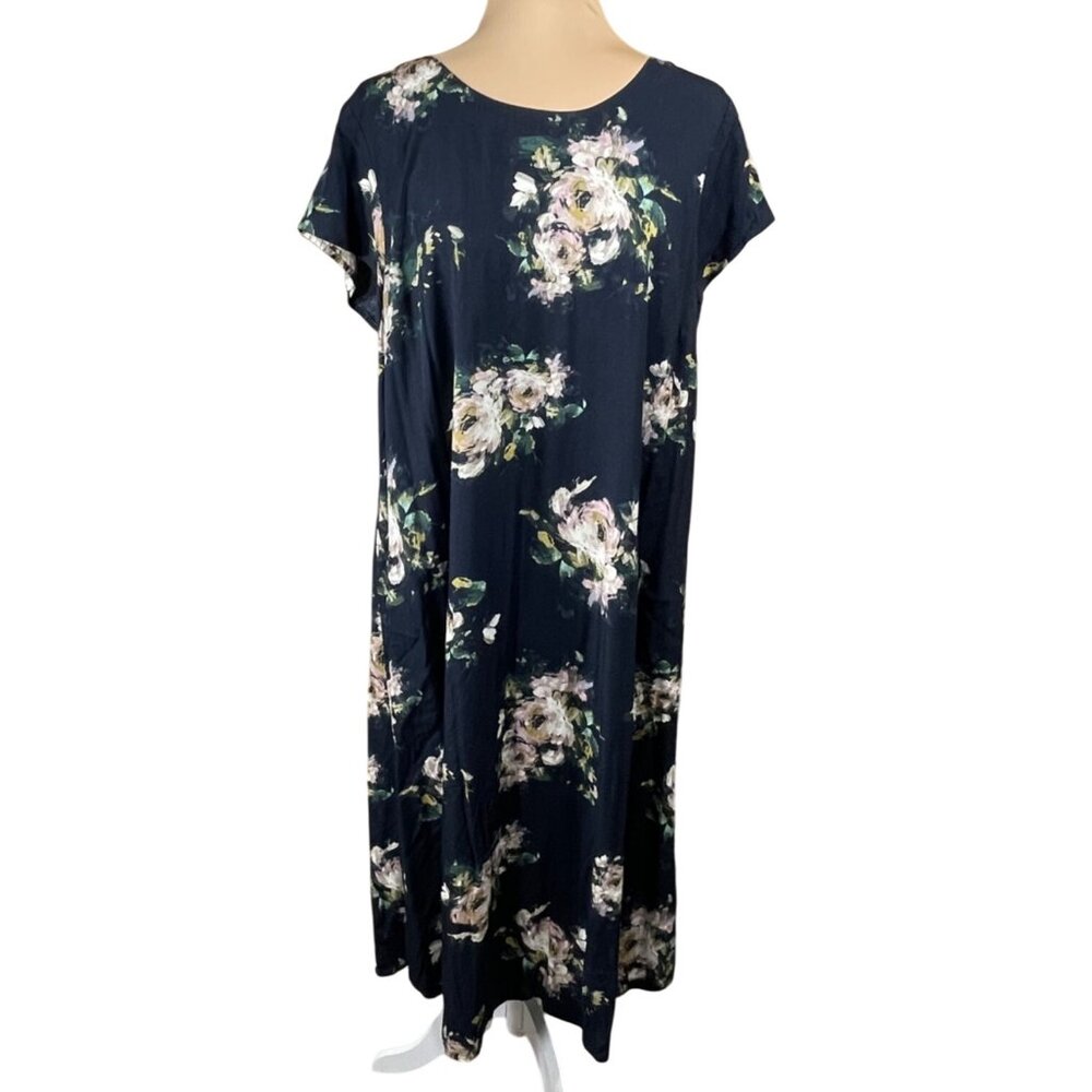 J.Jill Cap Sleeve Midi Dress Blue Floral L Large Button V-Back